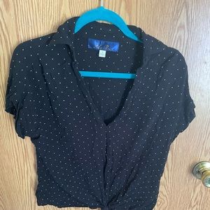 Black Polka Dot Button Down Tie Crop Top